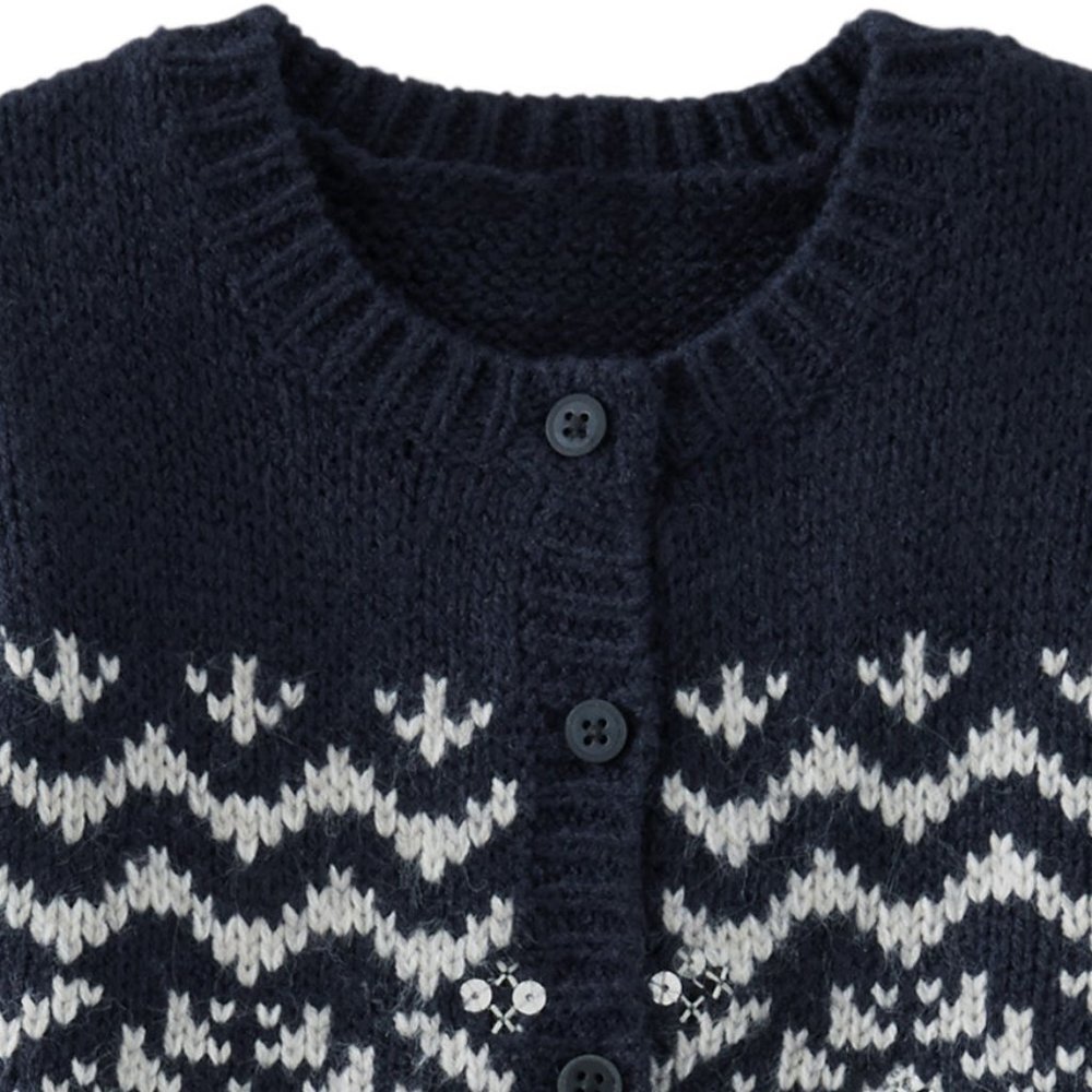 NWT Oshkosh B'gosh Girls Knit Sweater Navy Blue Fair Isle Cardigan L/S T… - Picture 2 of 3